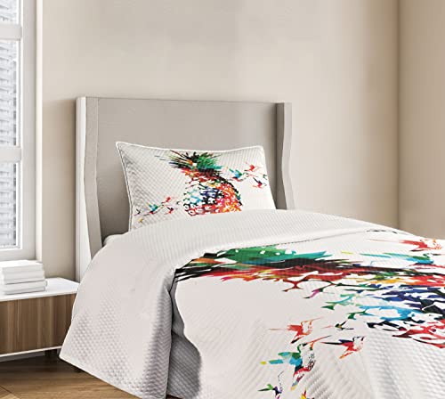 Ambesonne-Pineapple-Bedspread-Geometric-Pineapple-Bursting-into-Scattering-Birds-Flight-Modern-Abstract-Print-Decorative-Quilted-2-Piece-Coverlet-Set-with-Pillow-Sham-Twin-Size-Green-Red 41c6a7LnBWL