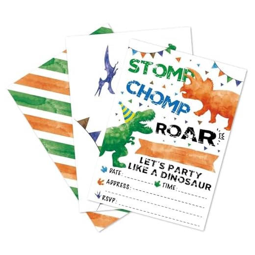 Watercolor Dinosaur Party Invitation Cards - 20 Sets Fill-in Invitations with Envelopes Dino Party Supplies for Boys Birthday Invites Double-sided Printed Eco-friendly T-Rex Cards
