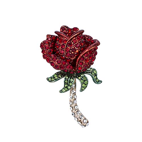 Image of YOQUCOL Elegant Cubic Zirconia Crystal Rhinestone Red Rose Shape Brooch Pin for Women Grils