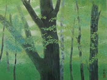 Amazon.co.jp: 東山 魁夷、森若葉、画集画より、高級額装付