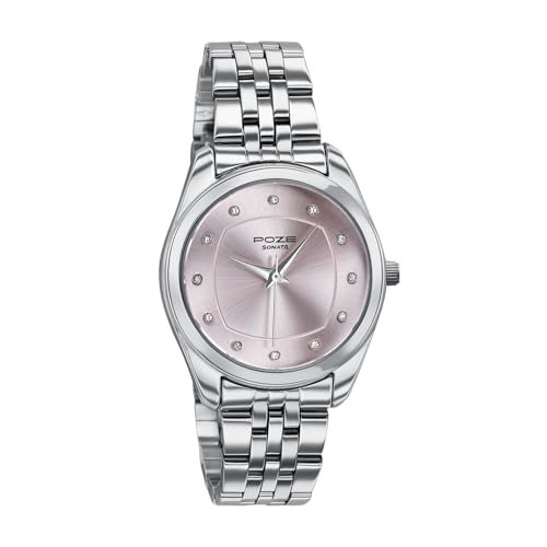 Image of Sonata Poze 7 Analog Pink Dial Silver Sheet Metal Strap Watch for Women - SP80146SM01W