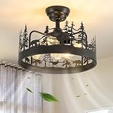 DDLLDESHI Farmhouse Rustic Ceiling Fan with Light and Remote Black Chandelier fan with Bear and Deer Rustic Fandelier for Bedroom,Kitchen,Foyer,Entryway(Adjustable Height,6 Speed, Timing)