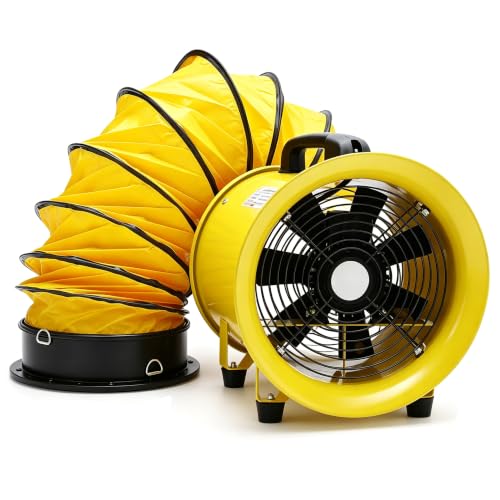 8 Inch Industrial Air Mover Blower, 1893 CFM 380W High Velocity Fan with 16.4ft Flexible Duct for Portable Ventilation & Fume Extraction