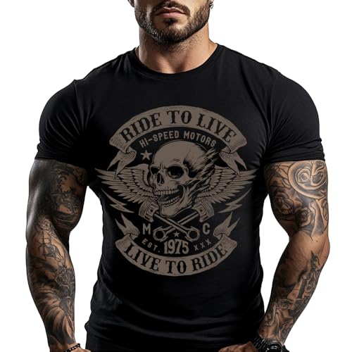 T-Shirt Motard Ride to Live | Look Biker Homme | 100% Coton épais, Confortable et résistan | idée Cadeau Moto Vintage (FR/ES, Alpha/Lettres, L, Taille Normale, Taille...