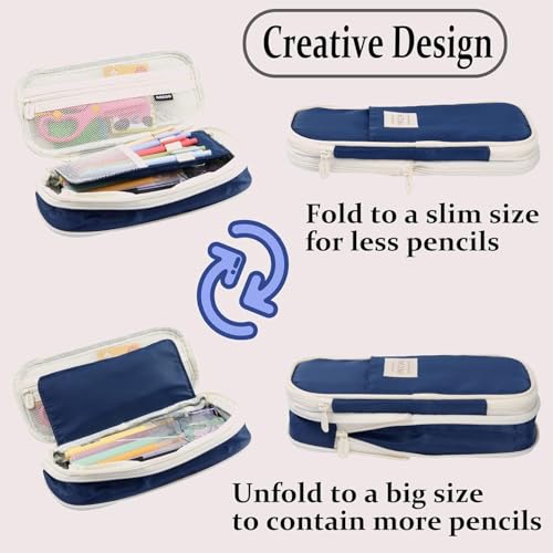 Image of Niwlix Large Capacity Pencil Pouch Box for Girls & Boys Aesthetic Stationery Pouch for School Kids College Students, Pouches for School Girls (NavyBlue)