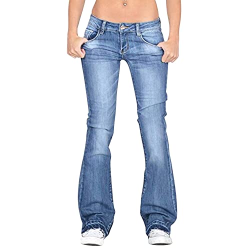 LAEMILIA Jean taille basse pour femme coupe bootcut évasée en denim extensible premium à enfiler, bleu clair, 38