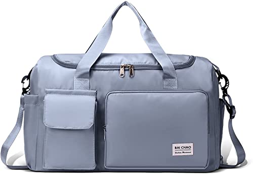 KINDRED Travel Duffel Gym Bag, Large Capacity Portable Foldable Carry Luggage Bag Waterproof Travel Bag Multi Functional Bag Tote Gym Shoe Bag for Swimming, Hiking for Women and Girls. (Blue)