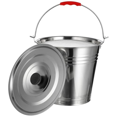 HOODANCOS 1Pc Stainless Steel Water Bucket with Lid Multi Purpose Utility Pail for Milk Ice and Water Durable Design for Household and Outdoor Use Easy to Clean and Maintain