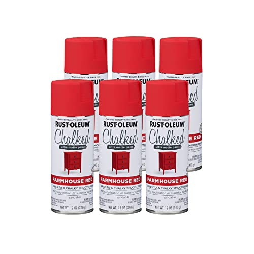 Image of Rust-Oleum Farmhouse Red Chalked All-in-One Ultra Matte Spray Paint | One Coat Coverage | No Primer, Sanding, Or Topcoat Needed | Easy Spray Application | Made in USA | 12 OZ | 6 Pack