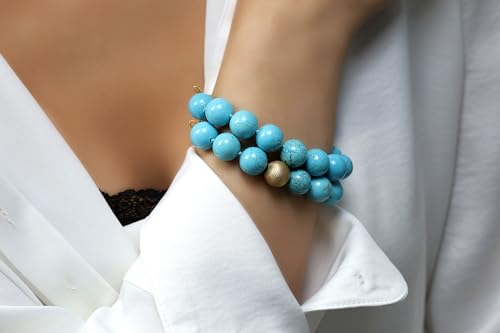 Bracelet turquoise noué main et or brossé, un bijou d'exception