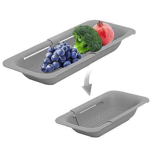 Over The Sink Colander, Sink Strainer Basket Extendable Over The Sink Colander Adjustable Kitchen Sink Strainer For Kitchen (Grey) #TOP27