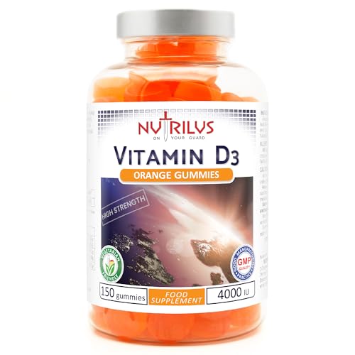 Nutrilus Vitamin D3 4000 IU - 150 Natural Orange Gummies - High Strength 100mcg - GMO-Free - Immune System - Muscles - Bones - Teeth
