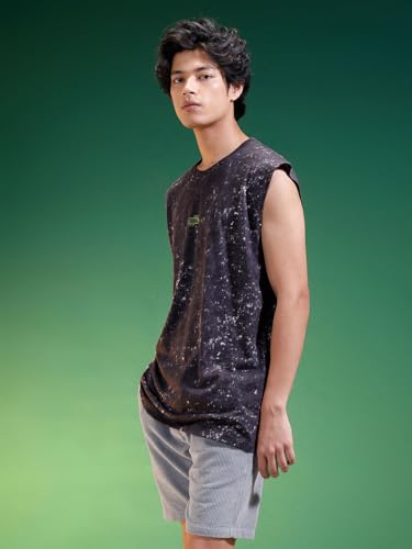 Image of Veirdo Pure Cotton Scoop Neck Acid Wash Oversize Sleeveless Vest for Men & Boys (S to 2XL)