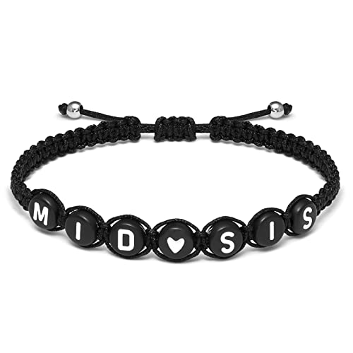 Image of Braided Rope Bracelet Adjustable Jewelry for Family Sisters Mom Grandma BFF | Adjustable black woven rope bracelets with personalized letter engraving.gifts for family, sisters, grandma & best friends