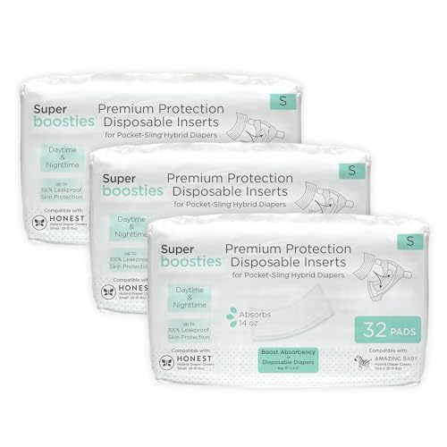 Overnight Diaper Leak Stopper, Super Boosties Disposable Inserts, Use with Pampers Sizes 2-6, Honest Hybrid Diaper Cover Sz Small, Amazing Baby Cover Sz 2, Pocket-Sling Compatible, 4.3x11 in, 96 count by Amazing Baby - Used condition - US$28.49