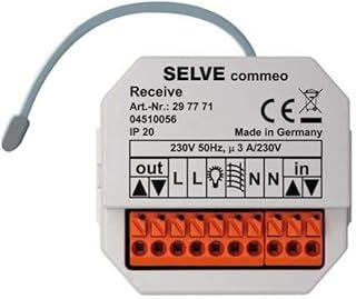SELVE commeo RECEIVE Récepteur radio universel pour de nombreuses applications. Le commeo Receive commande des entraînements câblés, qu'il s'agisse de volets roulants, de stores ou de persiennes.