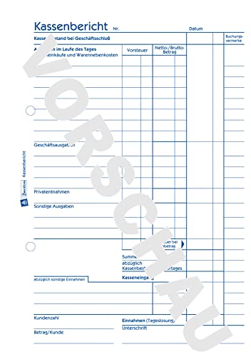 AVERY Zweckform 305-10 Kassenbericht (A5, mikroperforiert, von Rechtsexperten geprüft, für Deutschland und Österreich zur ordnungsgemäßen, kostengünstigen Buchführung, 50 Blatt) 10er-Pack, weiß