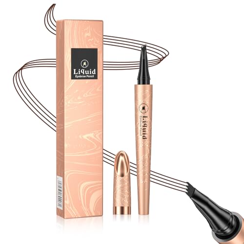 Micro 4 Point Liquid Eyebrow Pen Waterproof Long-Lasting Microblading Brow Pencil 4 Fork Tip Brow Makeup Pencil for Women Dark Brown