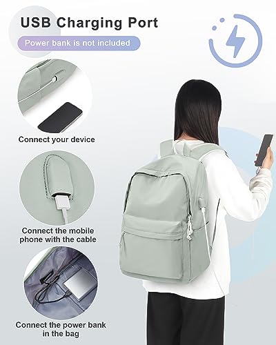 VECAVE Lightweight Backpack for Women Men, Travel Casual Daypack Laptop Rucksack, Waterproof College High Secondary Bookbag Daily Bag, Green - Thumbnail 5