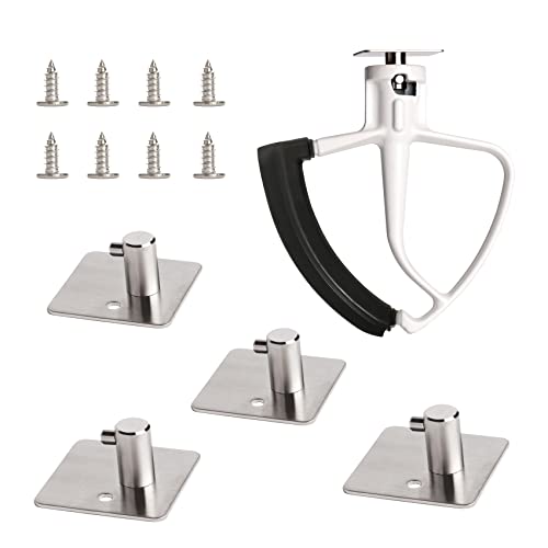 KLOWOAH Stand Mixer Attachment Holder Compatible with Kitchenaid Attachments,for Flat Beater,Flex Edge Beater,Wire Whip,Dough Hooks,Stainless Steel Hangers (Pack of 4)