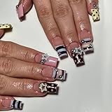 octoswave Long Square Press On Nails, 24 Pcs 3D Star French Tip Set w/Jelly Tabs Kit (No Glue), Party & Everyday