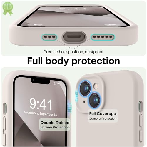 Image of LOVE 3000 Designed for iPhone 13 Case, Premium Silicone with [Camera Protection] [Soft Anti-Scratch Microfiber Lining] Shockproof Protective Phone Case for iPhone 13 Women Men Girls 6.1 inch, Stone
