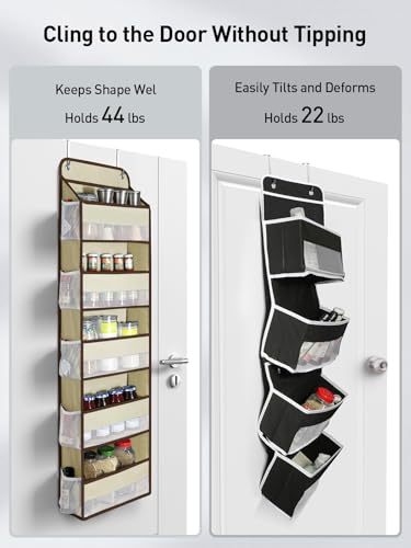 Image of Yecaye 1 Pc 5 Tier Over the Door Organizer with 15 Pockets | 44lb Load Over the Door Storage | No Sagging Closet Organizers and Storage | Versatile Nursery Hanging Organizers for Home Dorm - Beige