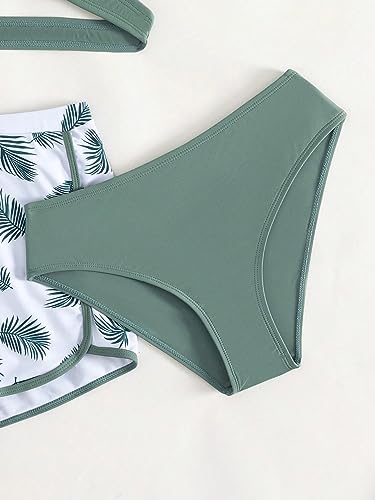 OYOANGLE Girl's 3 Piece Tropical Print Criss Cross Bikini Set Swimsuit Bathing Suit with Shorts4