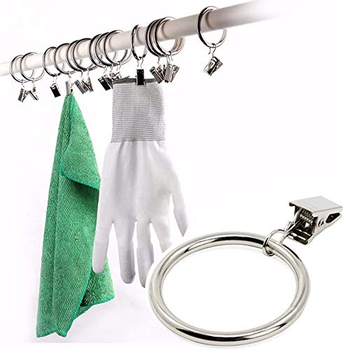 Lot De 30 Anneaux De Rideau Métal + 30 Crochets Plastique Transparent - Diamètre Intérieur 30 Mm - Pour Tringles Jusqu'à 27 Mm