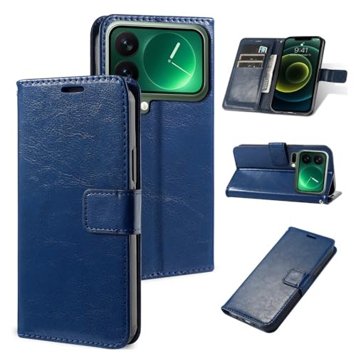 Étui en cuir Xiaomi 13 5G housse à rabat haut de gamme finition bleu foncé