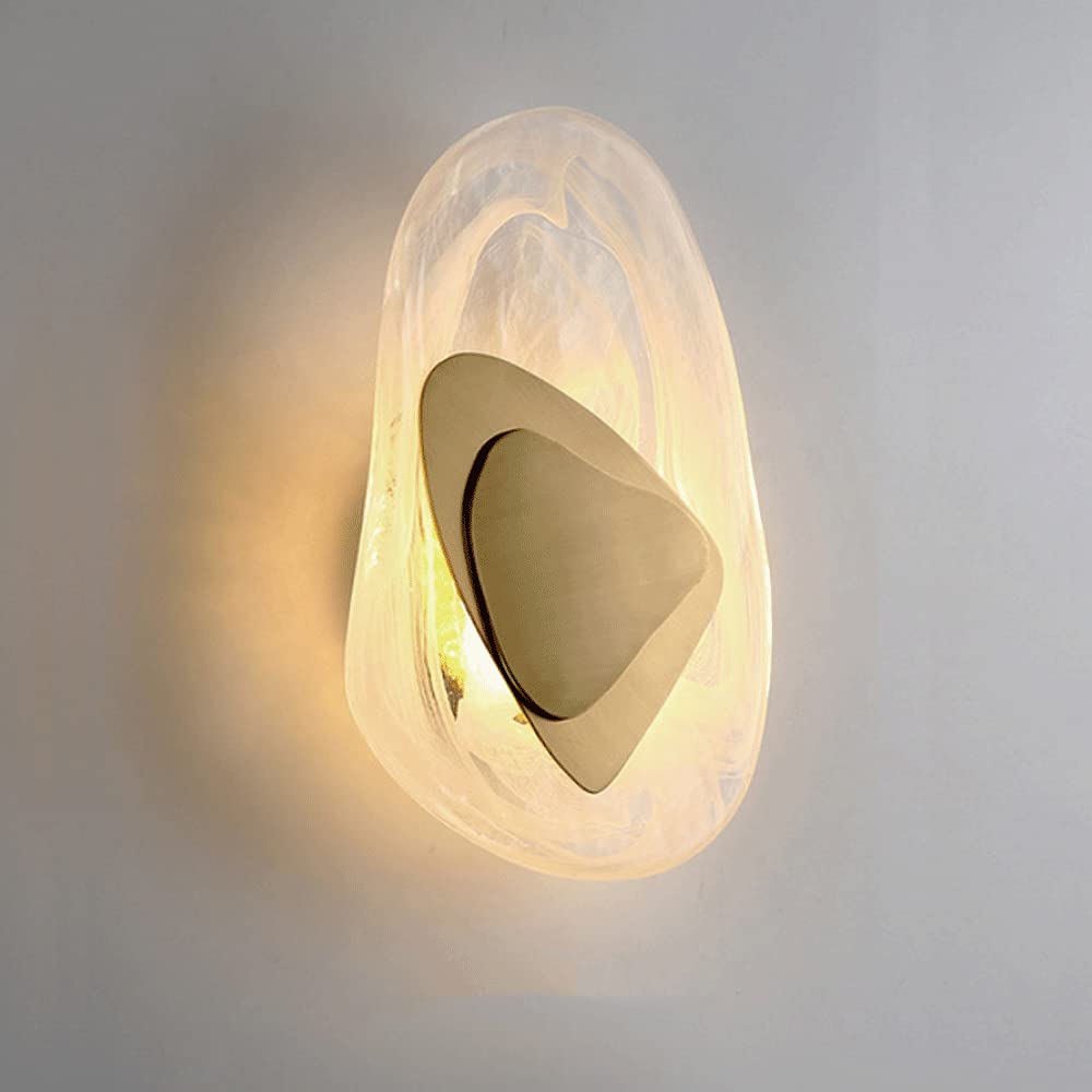 Applique murale en verre glaçon et métal doré à patch LED pour salon moderne