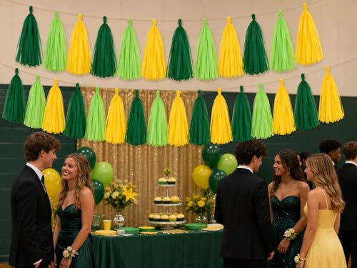 Image of Green Yellow and Green Light Tassel Garland Banner Paper Tassels for Party Decorations,Pack of 15