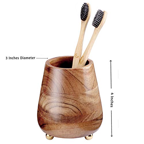Folkulture Toothbrush Holder For Bathroom, Tooth Brushing Holder For Bathrooms, Modern Wooden Holder For Tooth Brushes And Toothpaste, Acacia Wood, 4 X 3 Inches, Natural Finish #TOP2