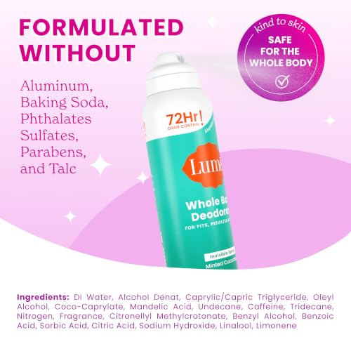 Image of Lume Whole Body Deodorant Spray Aluminum Free - 3.6 oz (Minted Cucumber) | Baking Soda Free, Whole-Body Deodorant Spray for Women - Safe for Underarms & Private Parts