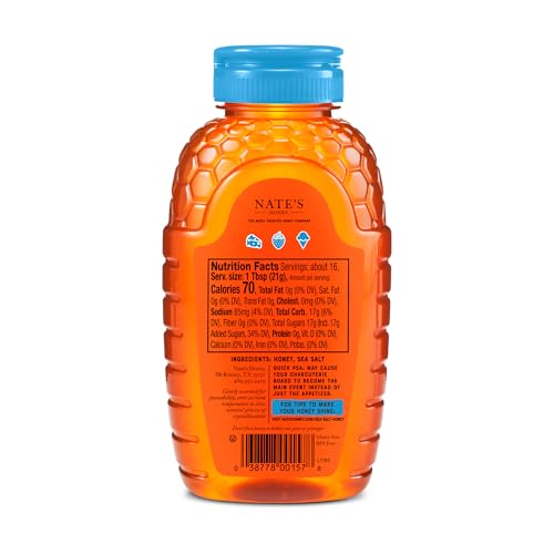Image of Nate's Sea Salt Honey for Boards - Made with 100% Pure Honey and Real Sea Salt - for Charcuterie, Cheese, Fruit, and Dessert Boards - 12 oz Squeeze Bottle