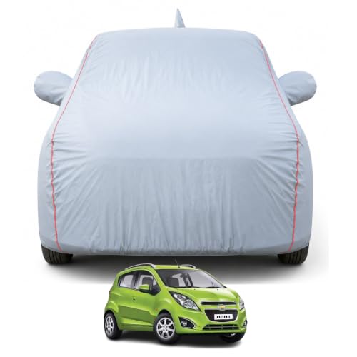 Image of Premium Car Cover for Chevrolet Beat Model | Waterproof, UV & Dust Protection | Mirror & Antenna Pocket | Triple Stitched, Soft Inner Lining, Belt & Buckle (Dark Grey)