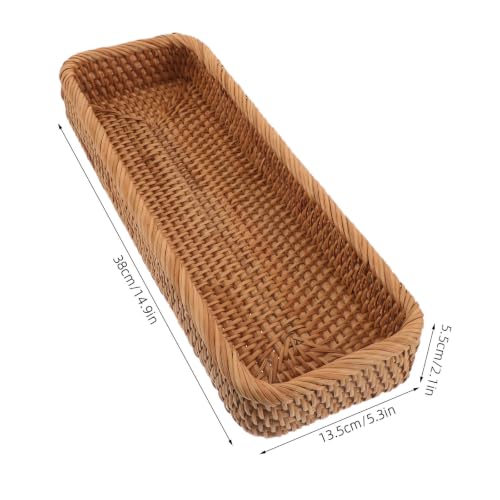 Bandeja de ratán rectangular PRETYZOOM de diseño natural tejida a mano para frutas y bebidas 3
