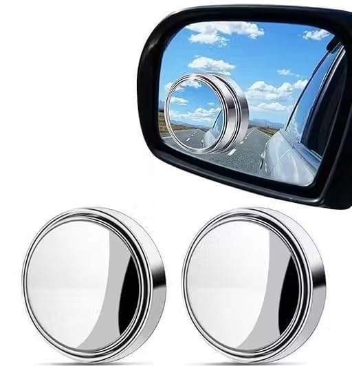 Image of HD Glass Blind Spot Mirror Round 360 Side view Blindspot with Frame, Self-Adhesive for unniversal car Fit with Adjustable Angle, Easy Installation (SILVER)