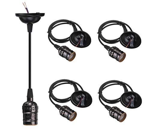 CTKcom E26 E27 Pendant Lamp Socket Edison Vintage Lamp Holder(4 Pack)- Pendant Light Fixture Adjustable Black Wire for Kitchens Bars and Restaurants 110-220V (Black)