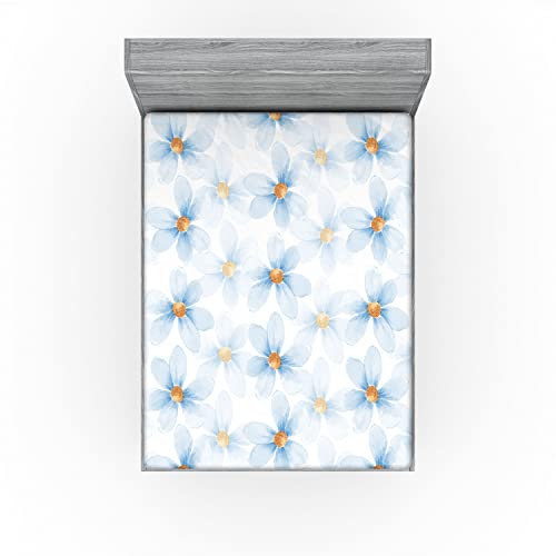 Ambesonne Watercolor Flower Fitted Sheet, Pastel Floral Pattern Print Chamomiles And Daisies Nature Art, Soft Decorative Fabric Bedding All-Round Elastic Pocket, Queen Size, Yellow White #TOP2
