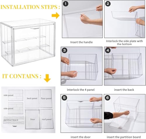 Aputue Clear Acrylic Display Case, 3-Layer Adjustable Display Stand with Movable Plates, Clear Acrylic Box for Mini Collectibles and Action Figures, Magnetic Door Showcase