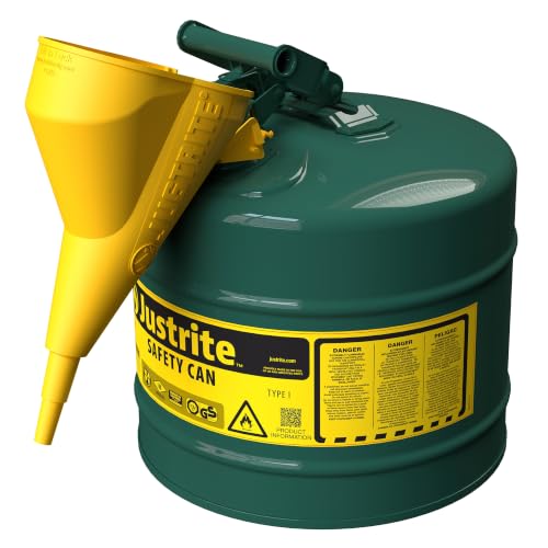 Justrite Type I Oils Safety Can, Green Galvanized Steel, Made in the USA