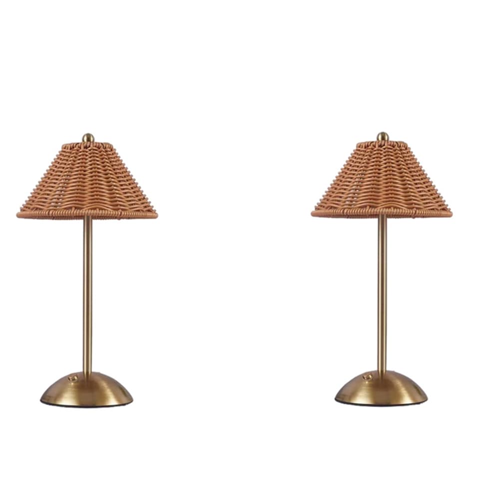 IJSDNVJNDX Rattan Rechargeable Desk Lamp 3 Color Light Options Southeast Asian Style Decor Lamp C