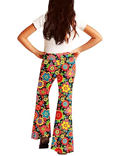 Image of Deerose Girls Halloween Hippie Bell Bottom Pants High Waist Flare Pants 5-14 Years