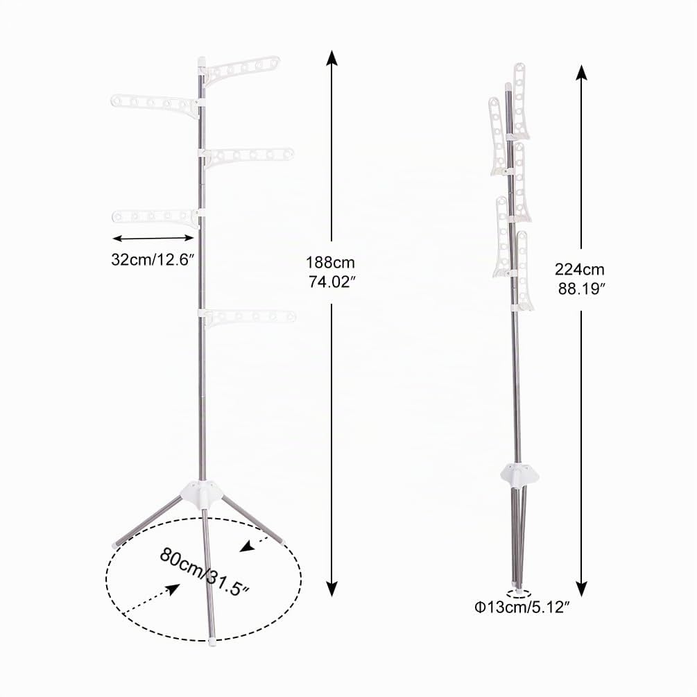 BAOYOUNI Sechoir à Linge Étendoir Pliable en Métal Trépied Etendoir à Linge Rabattable avecà 5 Bras Peu Encombrant Facile à Installer, pour Intérieur et Extérieur, Ivoire