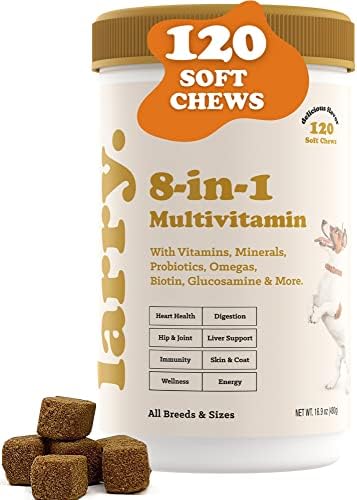 Larry 8-in-1 Dog Multivitamin, Dog Vitamins with Omega 3 6 9, Dog Probiotics and Glucosamine Chondroitin for Heart Health, Digestion, Joint Support and Immune Function – 120 Salmon Flavored Chews