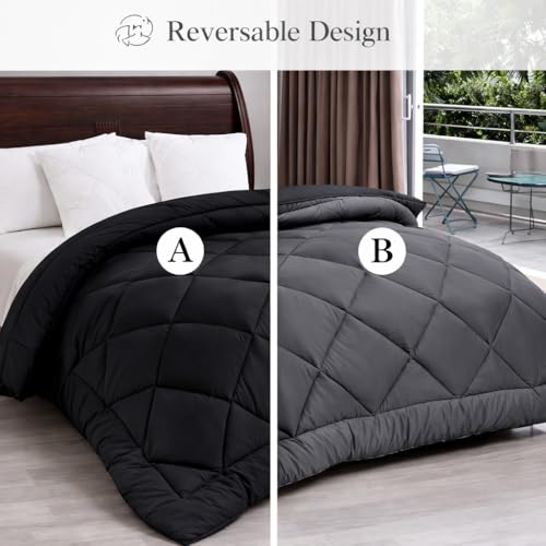 Image of Dual Tone Reversible Ultra-Soft Cotton Comforter Double Bed | 90x100 Inch | Filled with Pure Microfiber | All-Season Premium Comforter (Black & Charcoal)