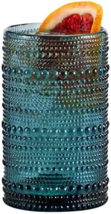 Fortessa Jupiter Beaded Hobnail Glass, 13 Ounce Iced Beverage (Set of 4), Cornflower Blue
