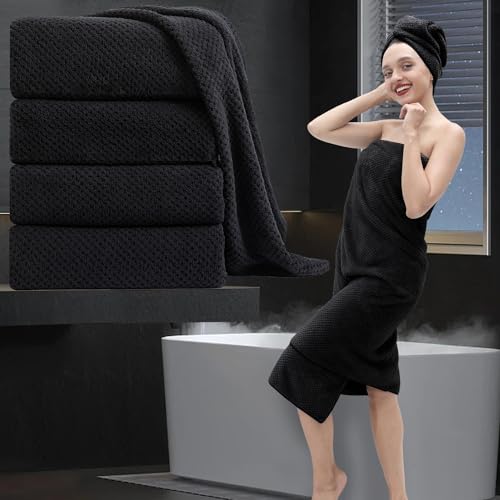 MAGGEA Extra Large Bath Towel Set of 4 (35"x70"),Oversized Bath Sheet Super Soft Highly Absorbent Jumbo Bathroom Towel Set Microfibers Quick Dry Shower Towel for Hotel,Bathroom,Guest,Spa,Gym (Black)