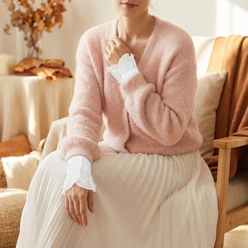 1 Pair White Sleeve Cuffs Lolita False Sleeves Wrist Cuffs Floral Layered Lace Cuff, Chiffon Detachable French Shirt Wrist Cuff for Women Girl - Thumbnail 4